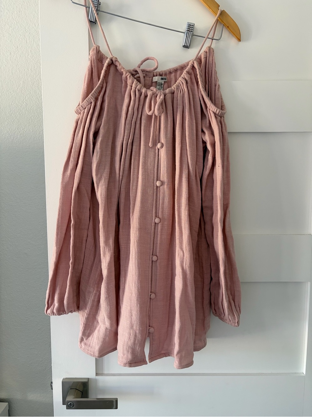 Amuse Society Blush Pink Off-Shoulder Button Tunic